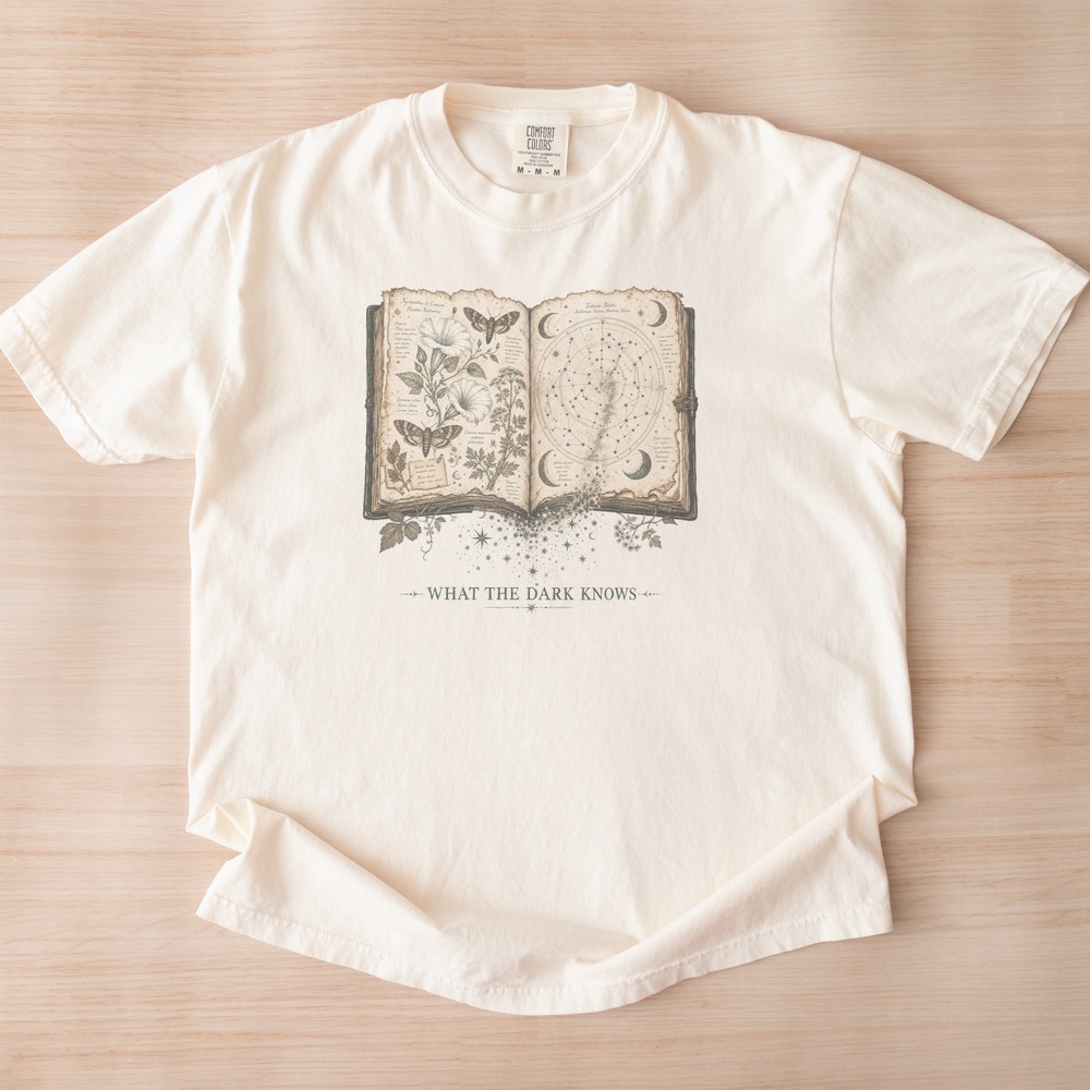 What the Dark Knows Grimoire Page Moth and Star Chart Tee
